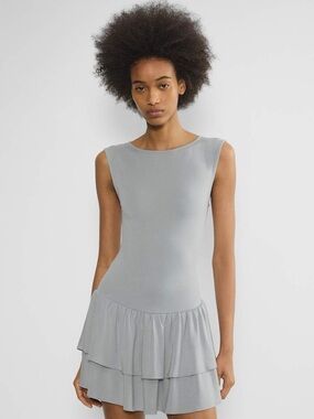 Wilfred Aritzia Gray Tiered Ruffle Mini Dress Sleeveless XS